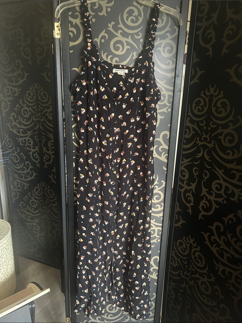 Black Floral Maxi Sundress with Adjustable Straps
